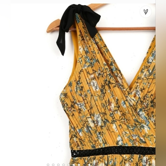 Lulus Such Sophistication Yellow Floral Print Pleated Maxi feminine Dress Size L - Picture 7 of 15